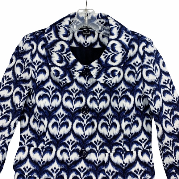 Ellen Tracy Ikat Inspired Peplum Style Blazer Jacket Blue White Black St… - Picture 2 of 16